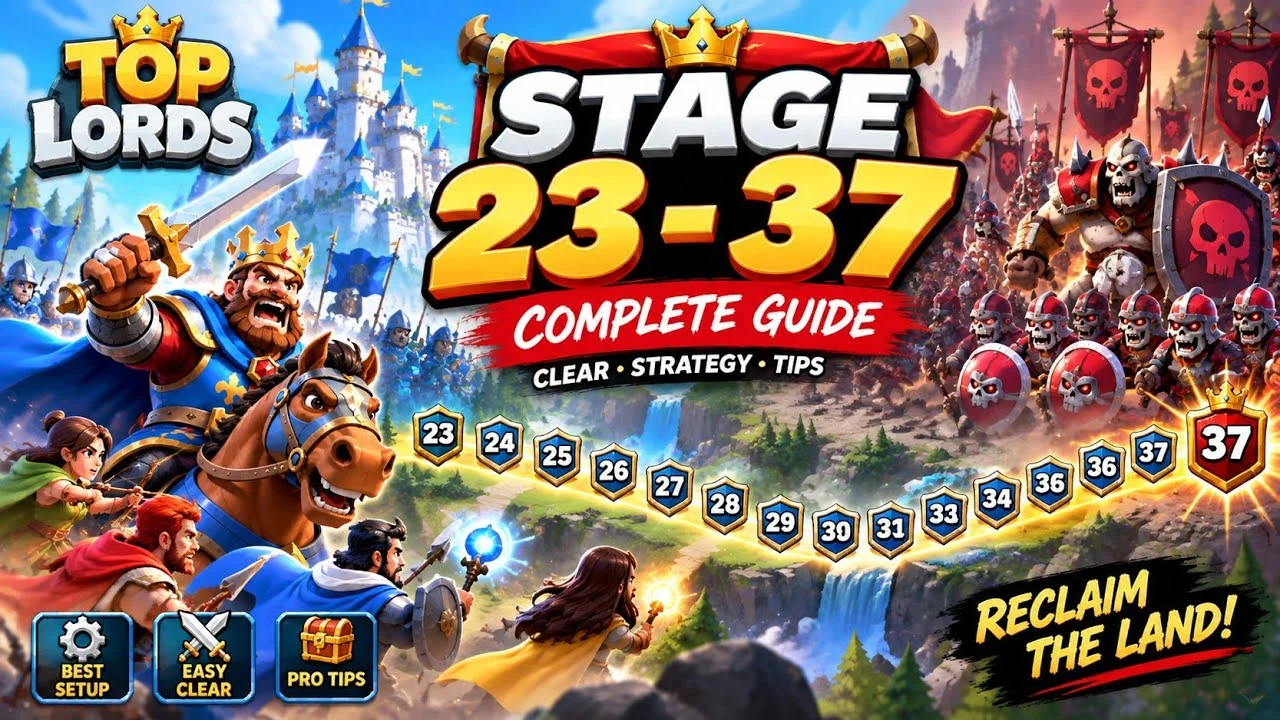 YouTube cover: Top Lords Stage 23 to 37 Guide | How to Beat Stages 23 to 37 